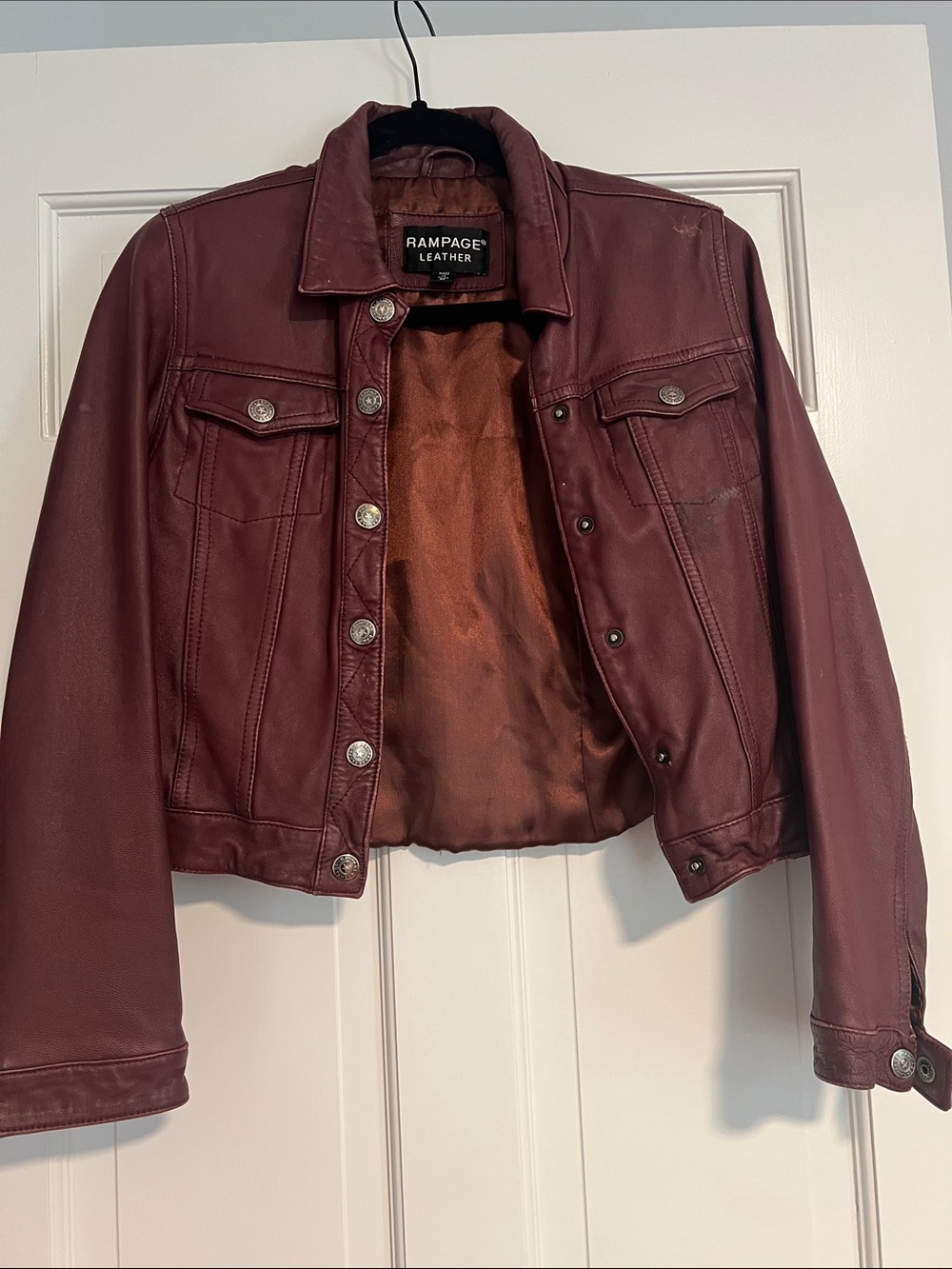 Rampage Burgundy Leather Trucker Jacket